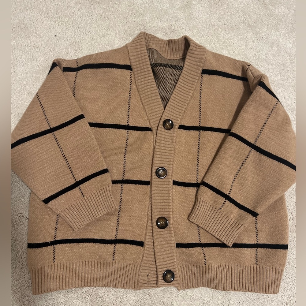 Camel Tan Oversized Plaid Cardigan Free Size GUC
